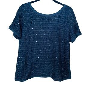 LOFT Black Shimmer Stripe Top | M